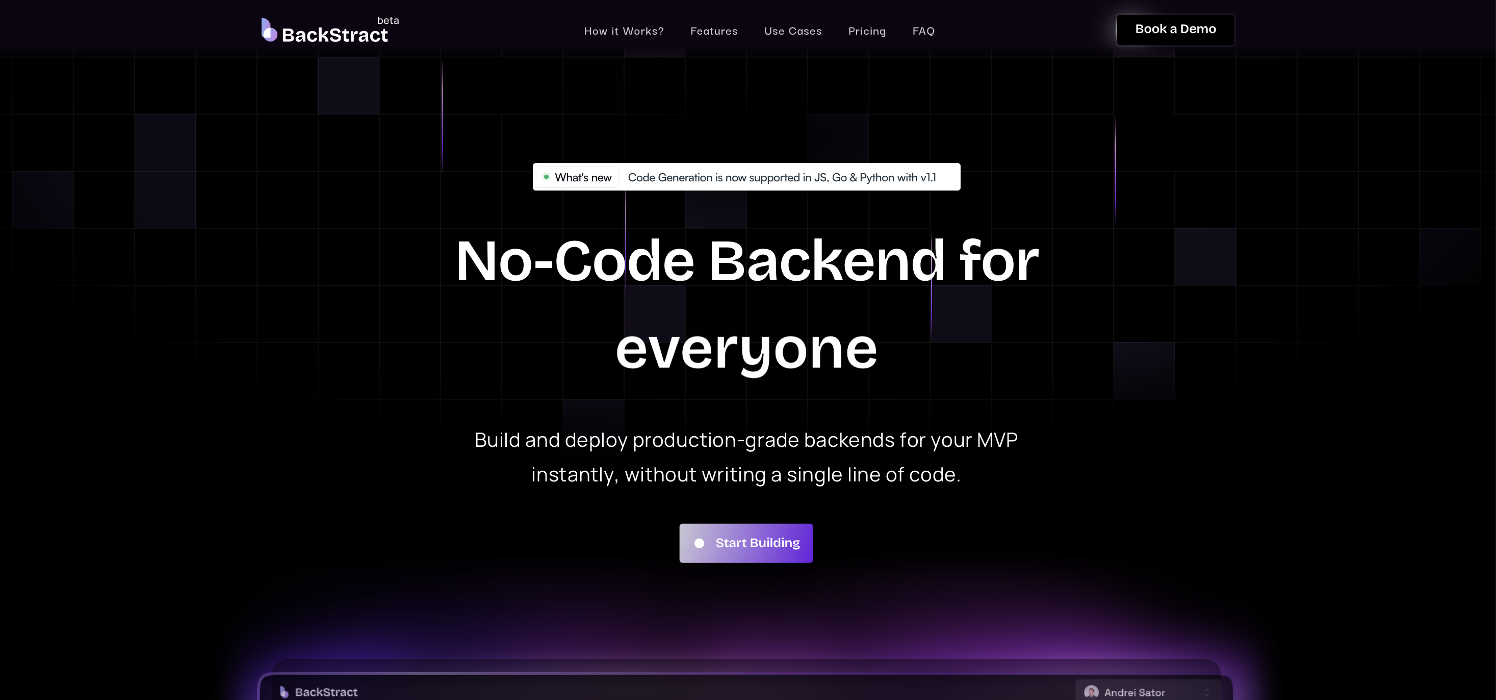 BackStract hero section